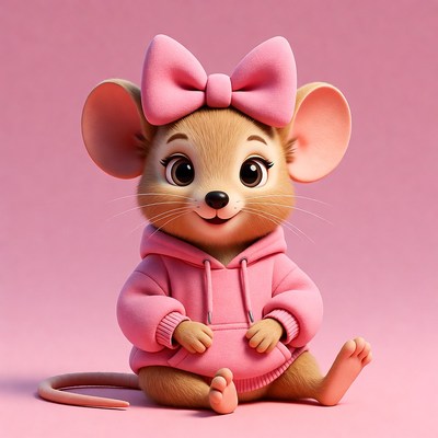 Cute pink mouse with bow