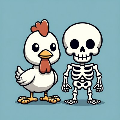 Cute Chicken and Skeleton Illustration