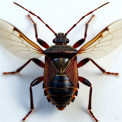 Red and black bug with wings