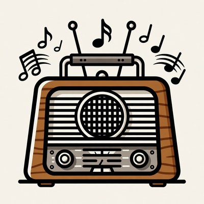 Vintage Radio with Music Notes