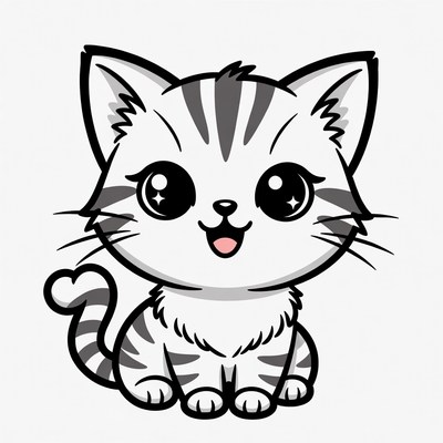 Cute cartoon tabby kitten smiling