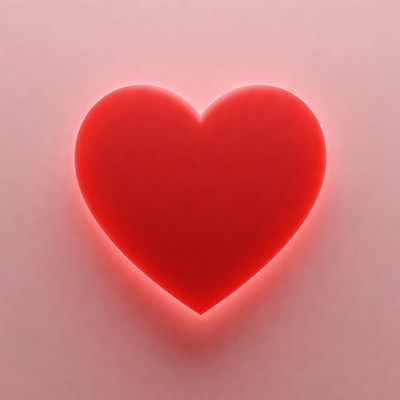 Glowing Red Heart on Pink Background