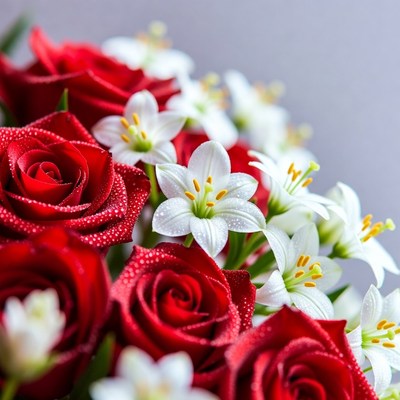 Red Roses and White Lilies Bouquet