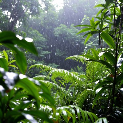 Rain Falling in Lush Green Jungle