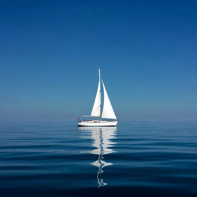 White sailboat on calm blue sea