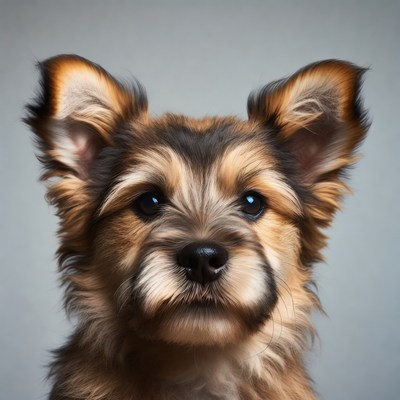 Fluffy puppy with perked ears