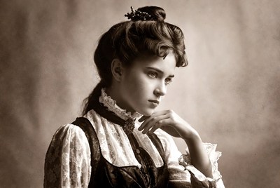 Victorian woman in lace blouse portrait