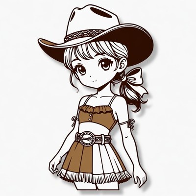 Anime girl in cowboy hat and skirt