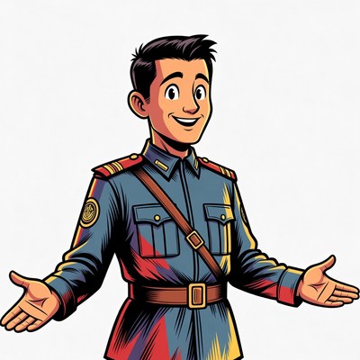 Cartoon man in military uniform