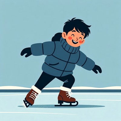 Boy ice skating in winter coat