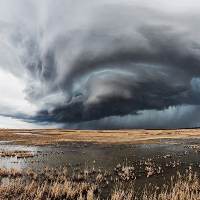 Massive Supercell Storm Over Wetlands