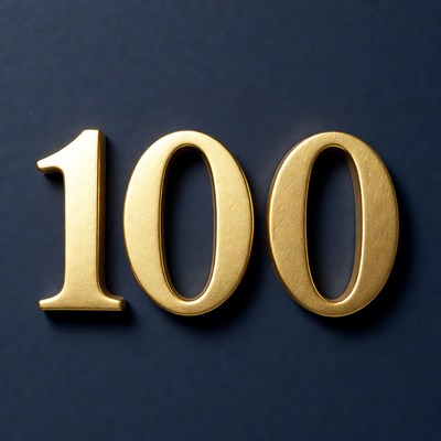 Gold 100 Number on Dark Blue
