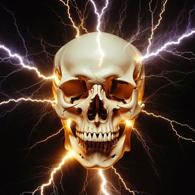 Human Skull with Lightning Bolts