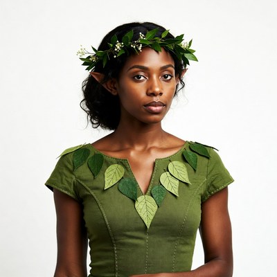 African-American woman in leaf crown
