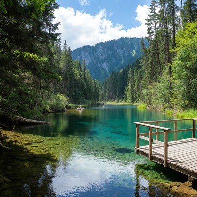 Turquoise Lake with Wooden Dock