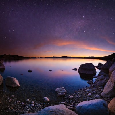 Milky Way over calm lake