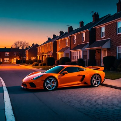Orange Supercar Parked on Suburban Street