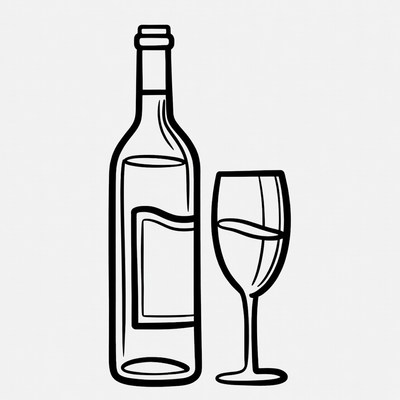 Wine Bottle and Glass Outline