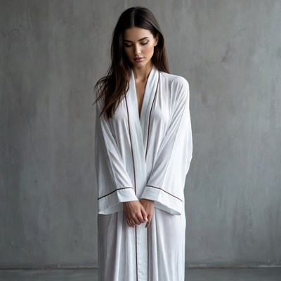 Woman in white silk robe
