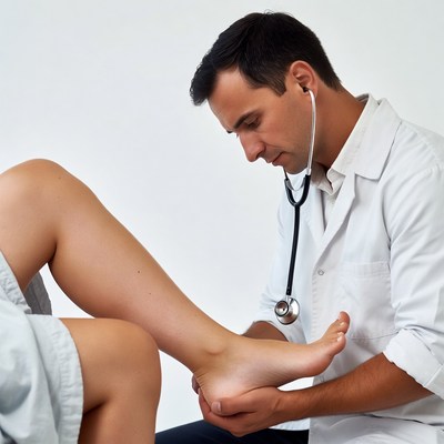 Doctor examining woman's foot