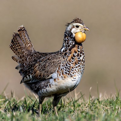 Scaled Quail holding egg