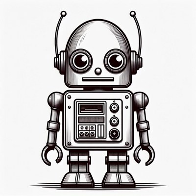 Cute line art robot illustration