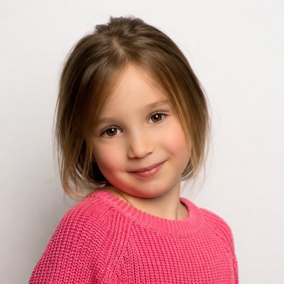 Smiling girl in pink sweater