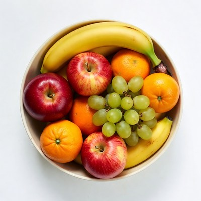 Fruit Bowl with Apples Bananas Oranges Grapes