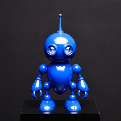 Blue Robot Figurine on Black Base