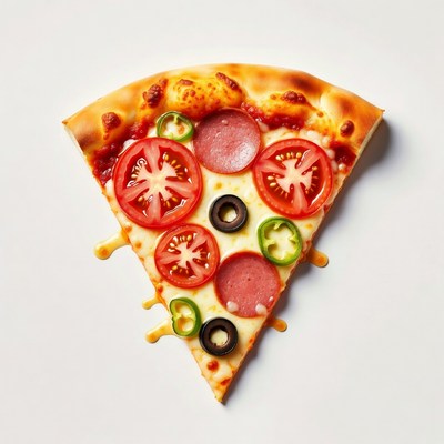 Pizza Slice with Pepperoni Tomatoes Olives