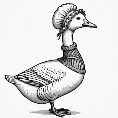 Duck wearing chef hat and sweater