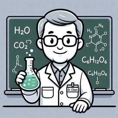 Cartoon chemist holding test tube