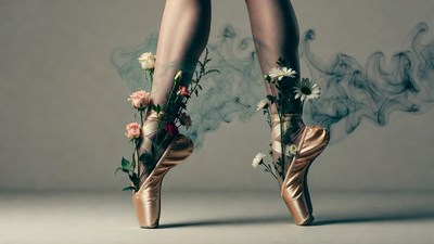 Ballerina Pointe Shoes with Flowers and Smoke
