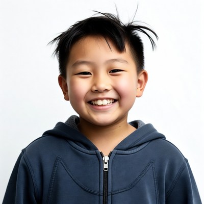 Smiling Asian boy in hoodie