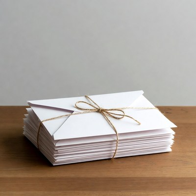 Stack of white envelopes tied with twine