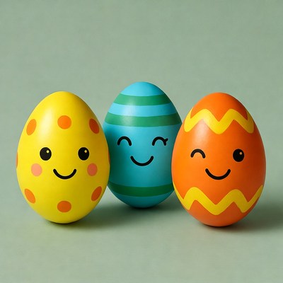 Three Cute Smiling Easter Eggs