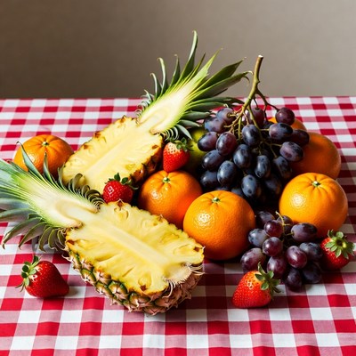 Fresh Pineapple Oranges Grapes Strawberries