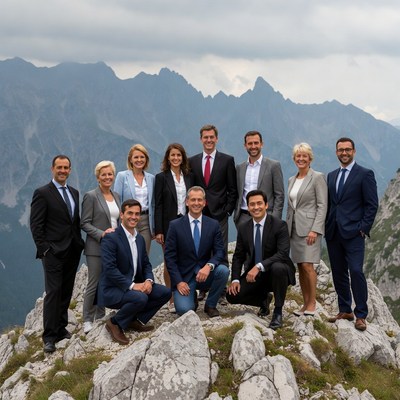 Business team on mountain peak