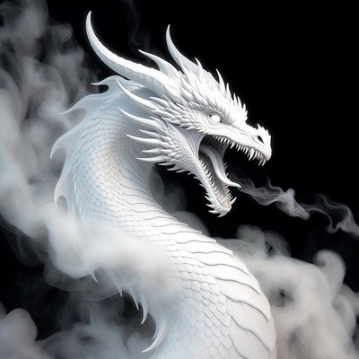 White Dragon Roaring in Smoke