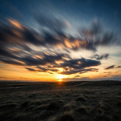 Dramatic Streaking Clouds Sunset Landscape