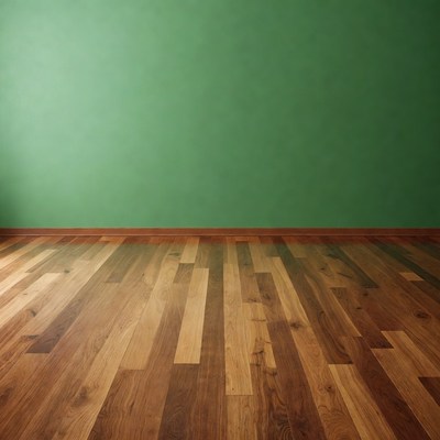 Empty Green Wall with Wooden Floor