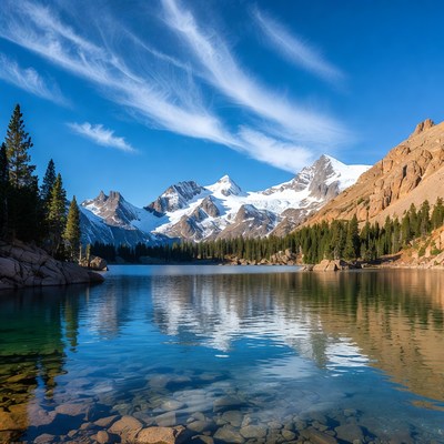 Mountain Lake with Snow Peaks