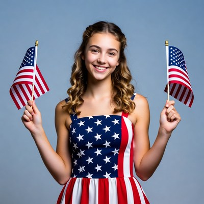 Girl holding American flags