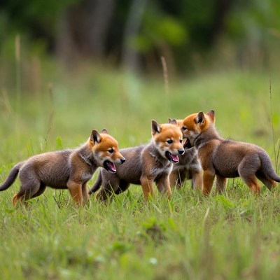 Shiba Inu Puppies Playing in Grass