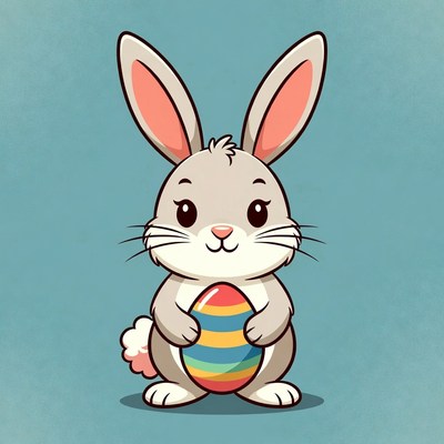 Cute Bunny Holding Easter Egg