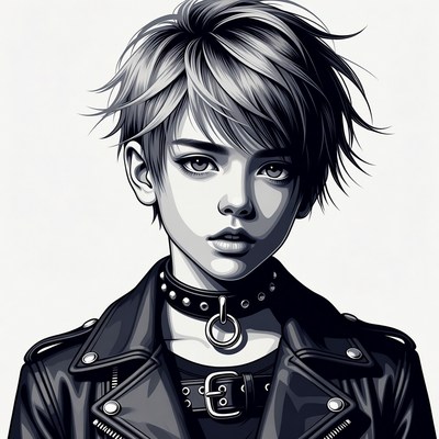 Anime girl with leather jacket and choker