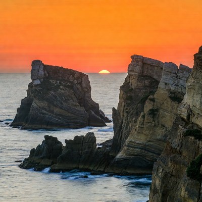 Sunset Over Ocean Sea Stacks