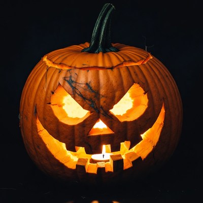 Carved Jack-o'-lantern with candle