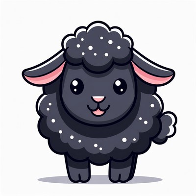 Cute black fluffy sheep illustration