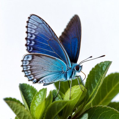Blue butterfly on green leaves